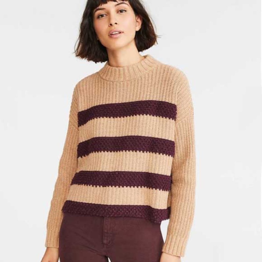 Lou & Grey Mock Neck Chunky Sweater in Tan S